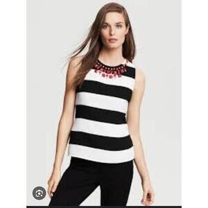 Banana Republic Tank Top Women’s Size 8 Black White Stripe Orange Embellishments